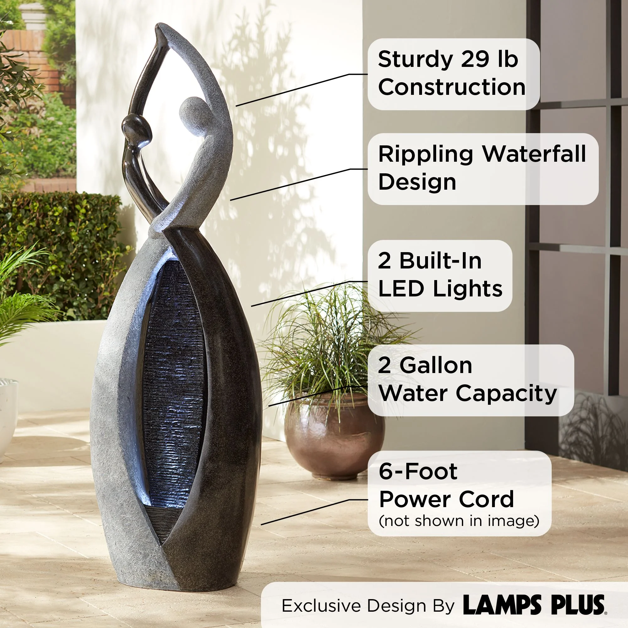 John Timberland Dancing Couple Modern Outdoor Floor Water Fountain with LED Light 57" for Yard Garden Patio Home Deck Porch Exterior Balcony Roof