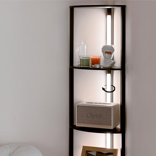 FENLO Fancy - LED Display Shelf with Dimmable Lights, LED Shelf Floor Lamps for Living Room, Sturdy Corner Shelf Curio Cabinet Display, Tall Floor Lamps with Shelves
