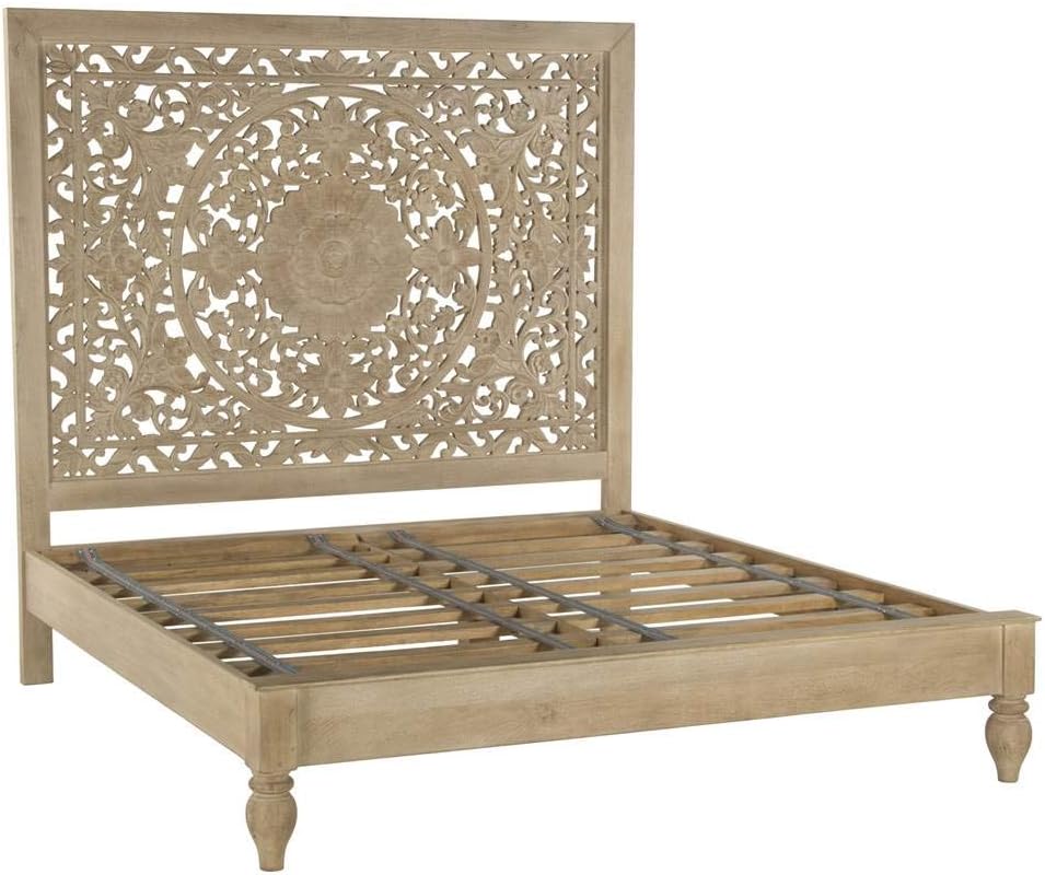 Haveli Mango Wood Queen Bed in Brown/Whitewash