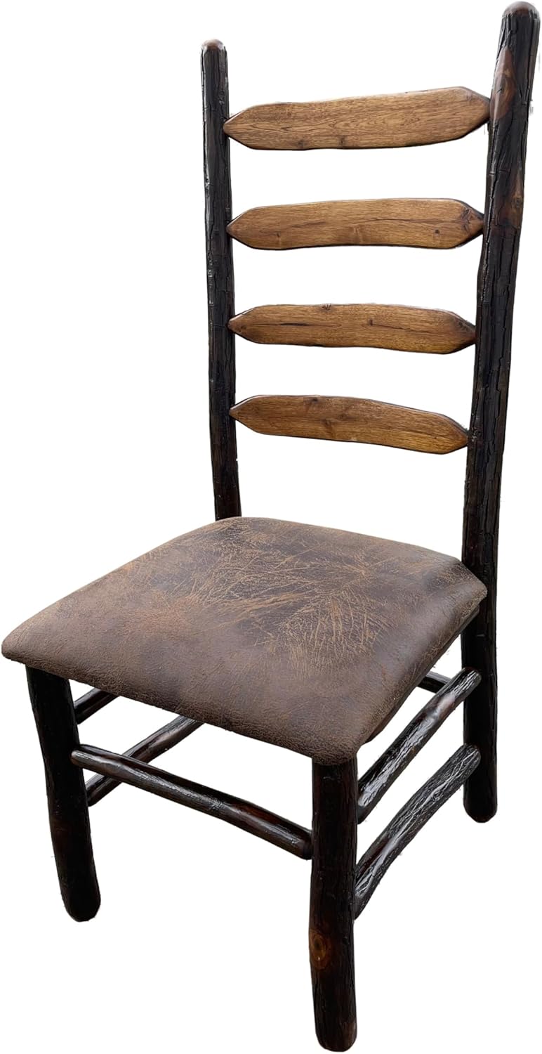 Wood Ladder Back Chairs Set of 2 - Rustic Dining Chairs Hickory - Wooden Cabin Furniture