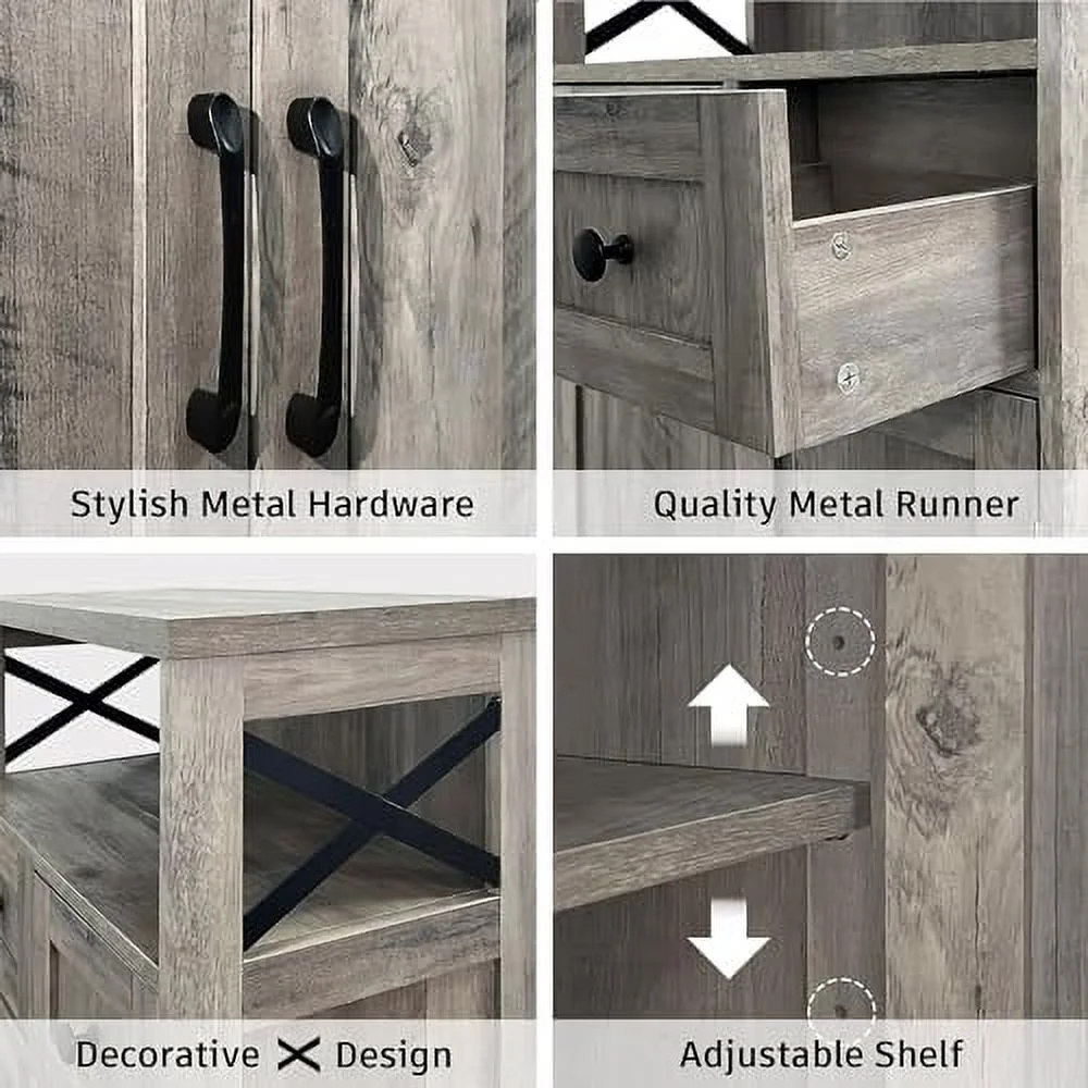 HJZUINIUNIU Farmhouse  Cabinet with Drawers and   Freestanding Kitchen Pantry  Cabinet  Floor  Cabinet Hutch Cupboard for Kitchen  Living Room  Home Office  Rustic Grey