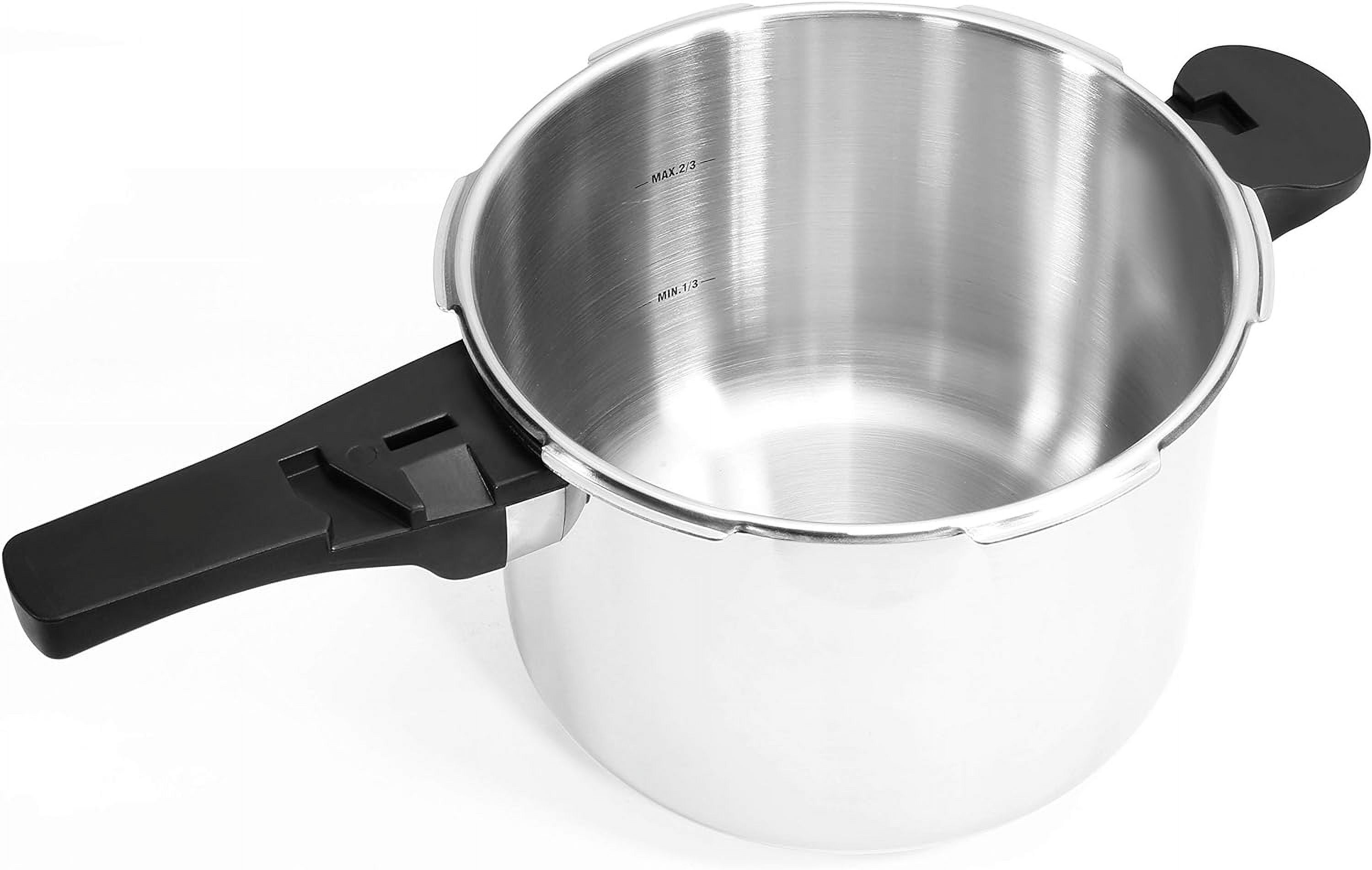 Stainless Steel Pressure Cooker 18/8 Food-Grade Cookware Dishwasher Safe Lock Lid 15-PSI With Recipe Book