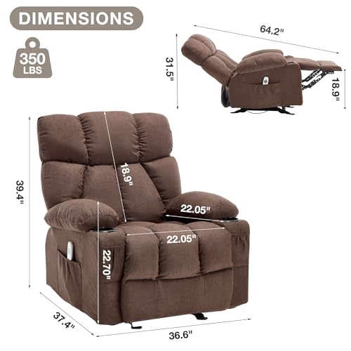 Massage Rocker Recliner Chair with Heat and Vibration Ergonomic Rocking Lounge Chair for Living Room Comfy Overstuffed Recliner with 4 Side Pockets,2 Cup Holders, USB Charge Port, Grey