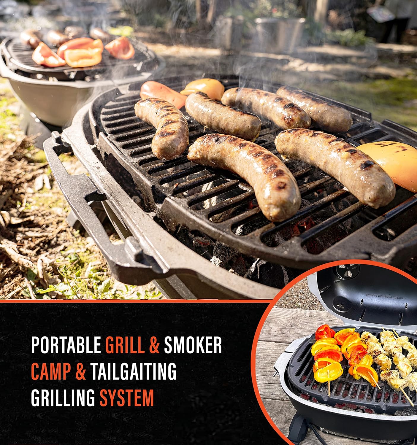 PK Grills PKGO Portable Charcoal BBQ Grill and Smoker with Lid, Cast Iron Aluminum Outdoor Kitchen Cooking Mini Barbecue Grills for Camping, Grilling, Tailgating, Grey PK PK200-SFL