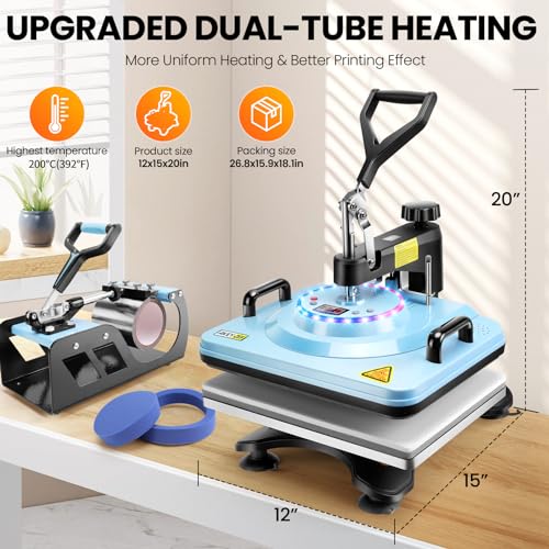 AKEYDIY Heat Press,15"x12" 8 in 1 Industrial Tshirt Press Machine,Swing Away Heat Press Machine for T Shirts Digital Precise LCD Control Heat Transfer Sublimation Machine for Shirts/Mug/Cap/Plate/DIY