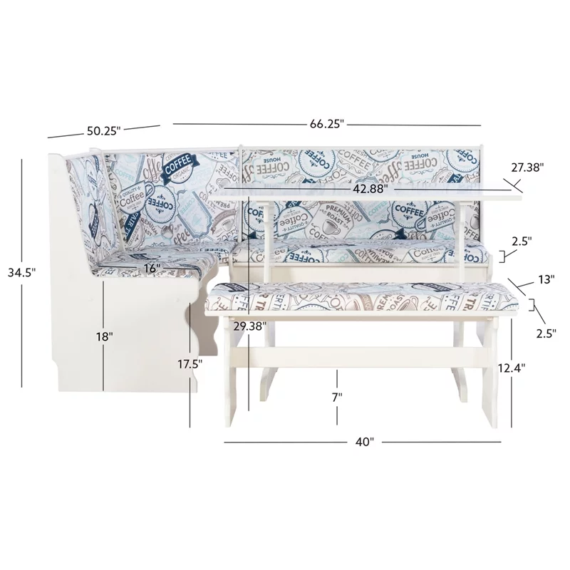 Linon Natasha Wood Corner Nook Dining Set in White