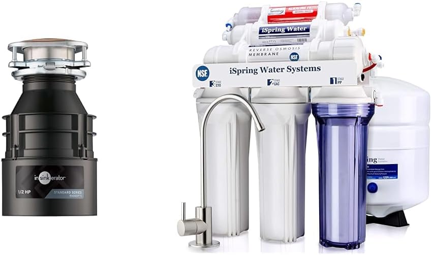 InSinkErator Badger 5 Garbage Disposal, Standard Series 1/2 HP Continuous Feed Food Waste Disposer & iSpring RCC7AK, NSF Certified 75 GPD, Alkaline 6-Stage Reverse Osmosis System