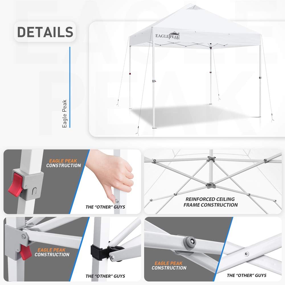 EAGLE PEAK 10' x 10' Heavy Duty Commercial Canopy Tent Pop Up Industrial Instant Canopy Shelter with 100 Square Feet of Shade (White)