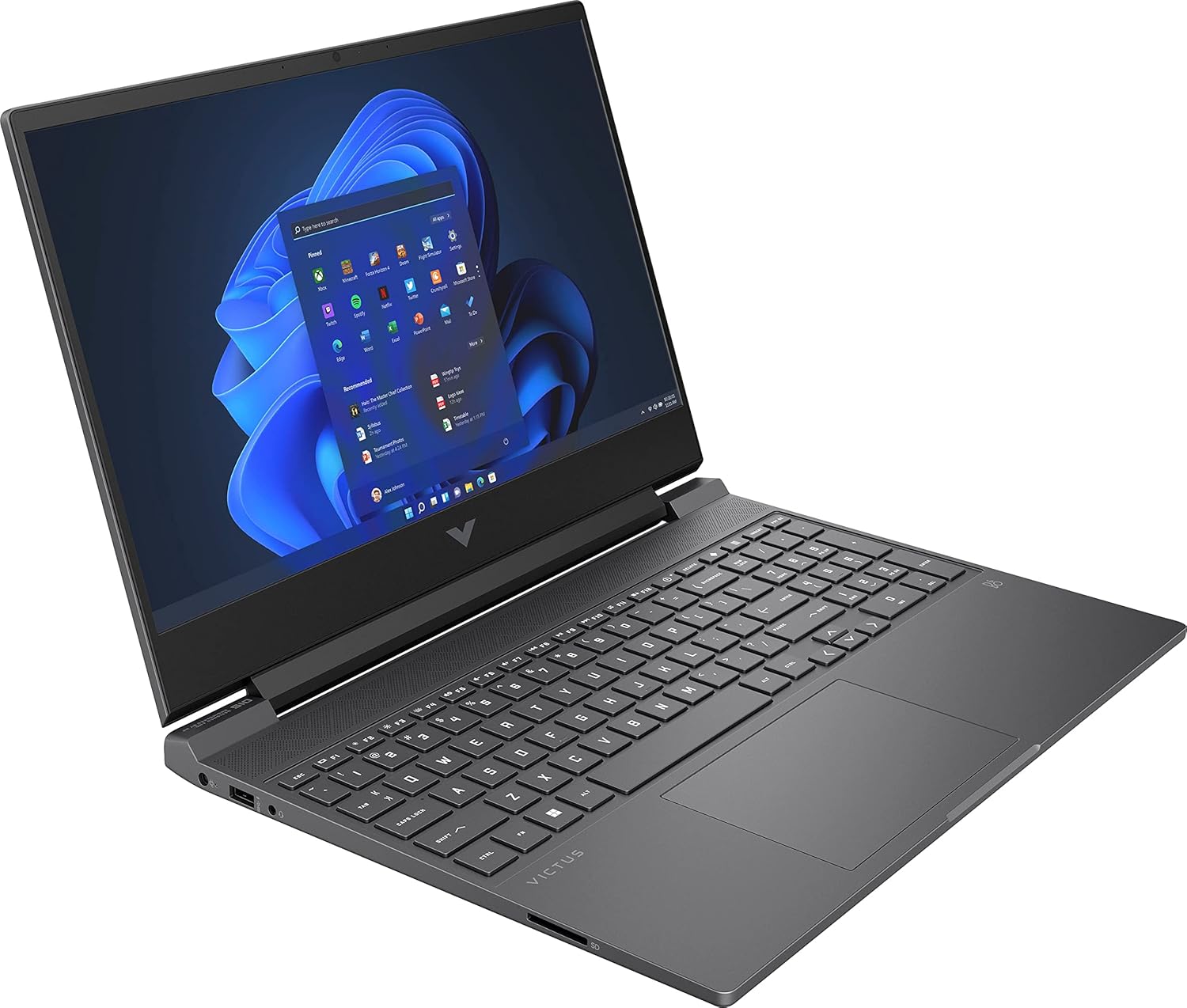 HP Victus 15-FA000 Gaming Laptop, 15.6" 1920 x 1080 144 Hz, Intel Core i5-12450H 8-Core, NVIDIA GeForce GTX 1650 4GB, 16GB DDR4, 512GB SSD, Windows 10 Pro, Backlit Keyboard, Mica Silver