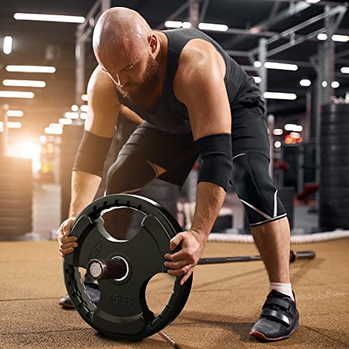RitFit Olympic Rubber Grip Plates for Barbell, 2-Inch Weight Plates for Weightlifting and Strength Training in Home & Gym, Single, Pair and Sets(2.5/5/10/25/35/45 LB)