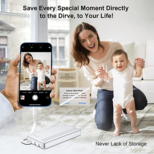 MFi Certified 2TB External Hard Drive for iPhone iPad MacBook Computer,Portable Photo Stick USB Flash Drive Storage Device to Backup Photo| Video | Music| File 【One-Touch Backup】