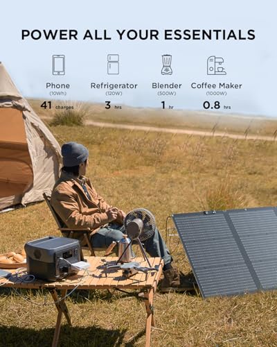 EF ECOFLOW Portable Power Station RIVER 2 Max 500, 499Wh LiFePO4 Battery/ 1 Hour Fast Charging, Up To 1000W Output Solar Generator (Solar Panel Optional) for Outdoor Camping/RVs/Home Use