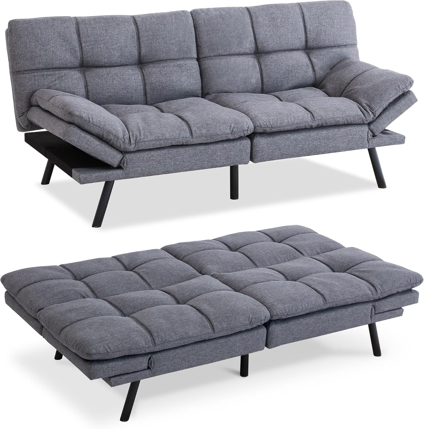 Convertible Futon Bed,Gray Memory Foam Sofa Loveseat Sofabed, Light Grey