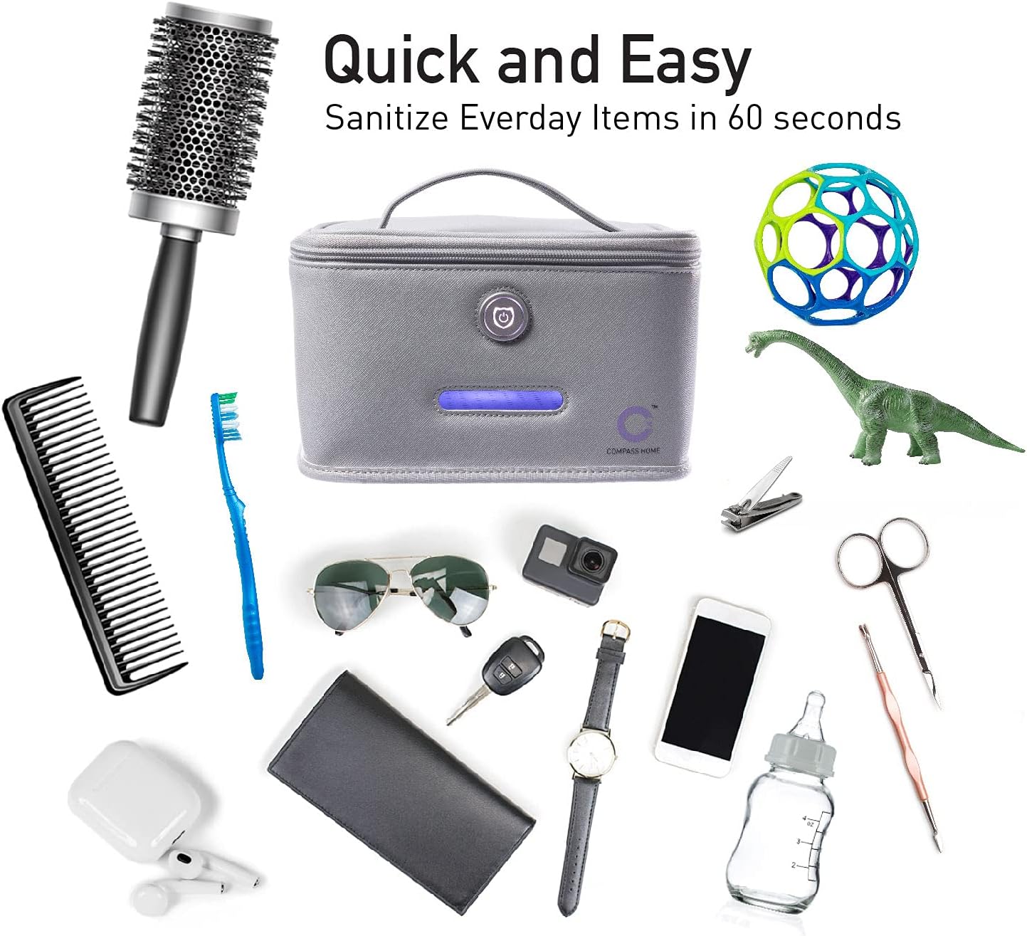 Compass Home UV Light Sanitizer Case, Portable UV-C LED Sterilization Soft Case with Child Lock