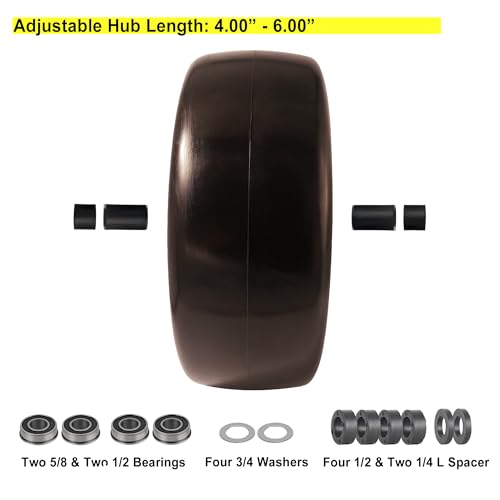 15x6.00-6 Flat Free Tire for Zero Turn Lawn Mower with 3/4 5/8 & 1/2 inch Bearings,3.0"-6.9"Center Hub Flat Free Lawnmower Tire and Wheel Assembly,Universal Fit 15 inch Solid Wheel for Garden Tractor