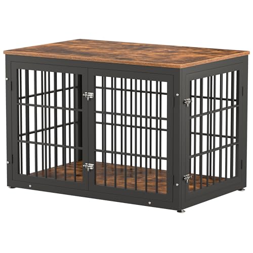 48 Inch Heavy Duty Dog Crate Furniture for Large Dogs, Decorative Pet House End Table, Extra Large Wooden Cage Kennel Furniture Indoor, Natural and White