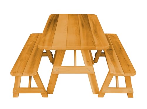 Amish-Made 70 Inch Redwood Stained Cedar Wood A-Frame Picnic Table and Bench Set