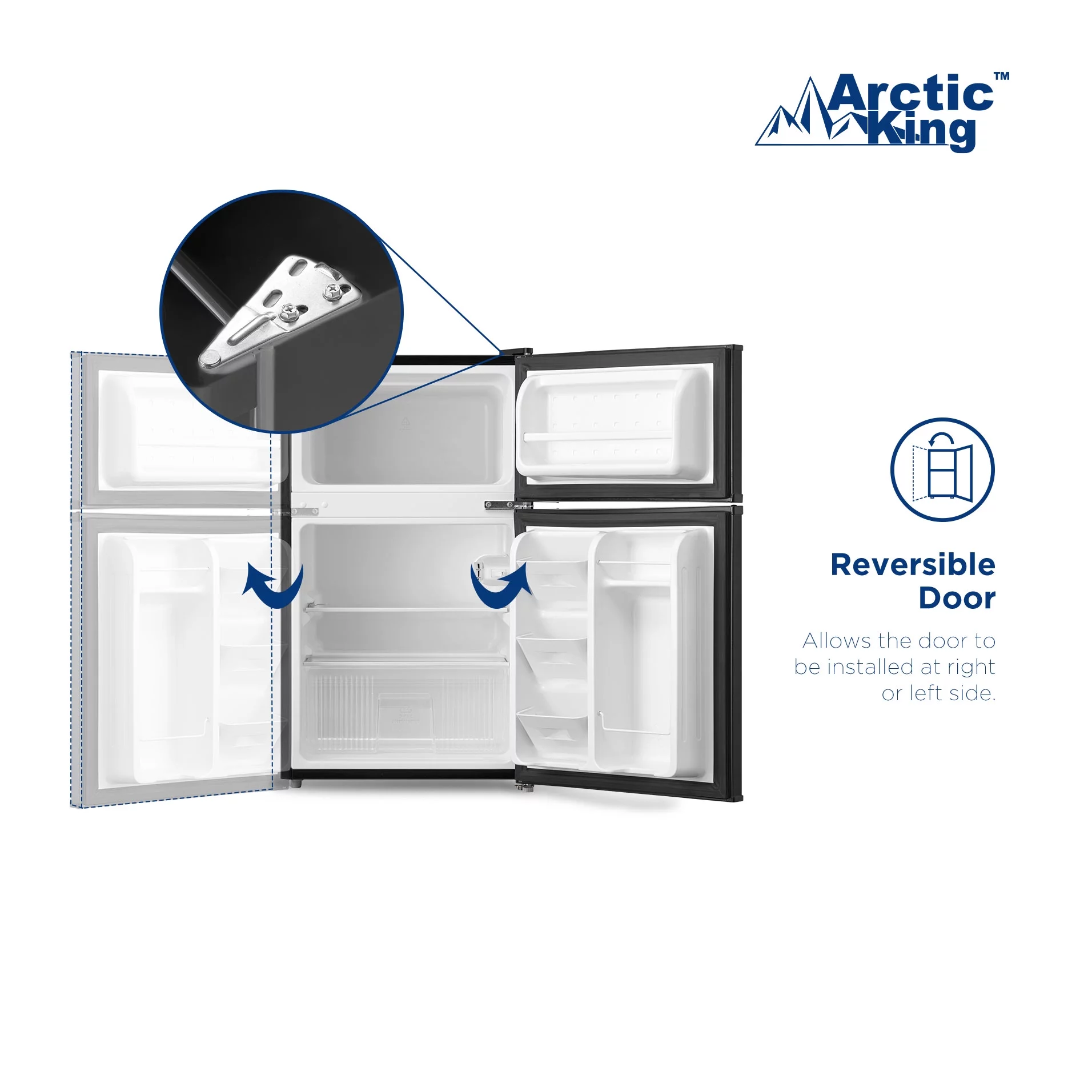 Arctic King 3.2 Cu ft Two Door Mini Fridge with Freezer, Black, E-Star, ARM32D5ABB