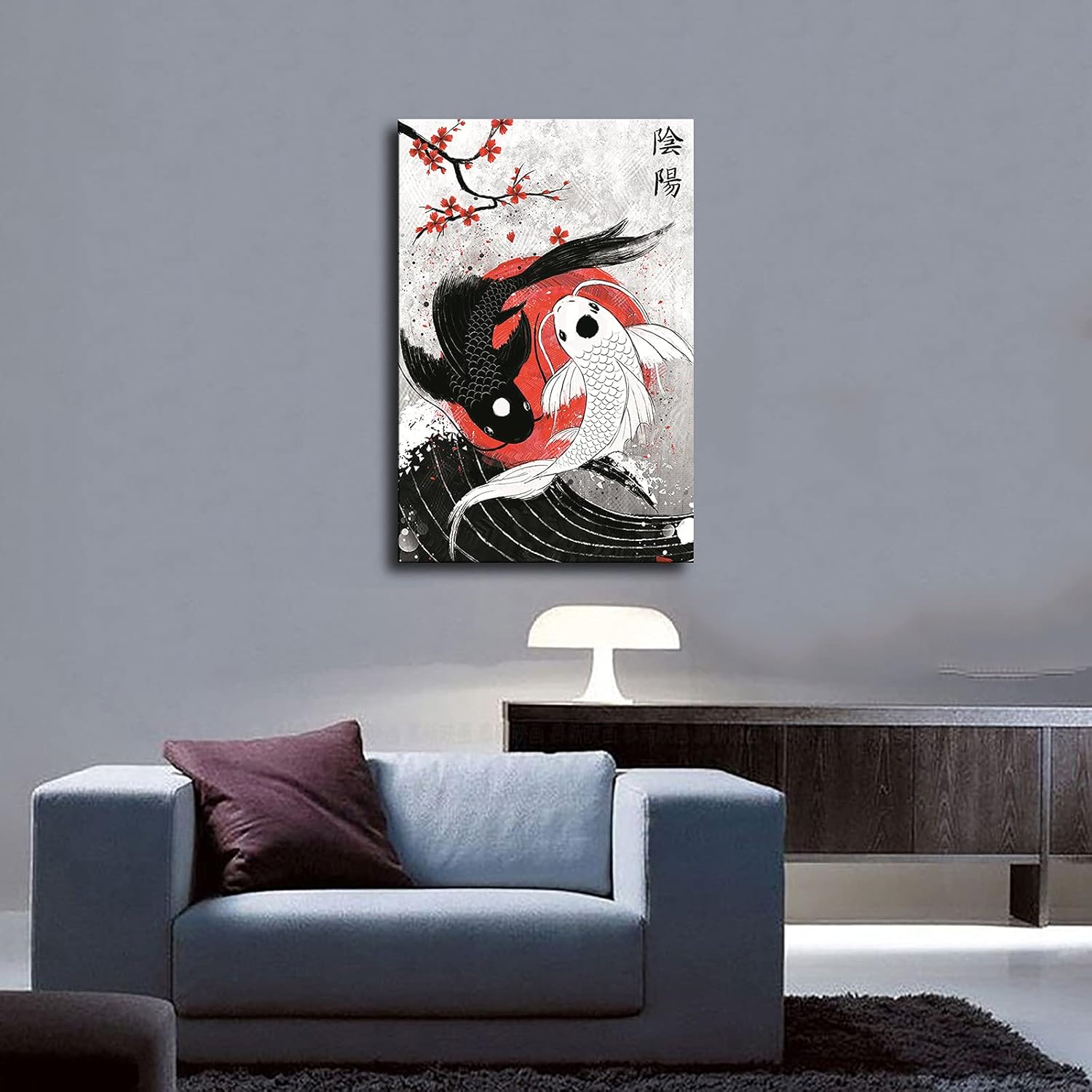 patient Koi Fish Wall Art Yin Yang Poster Canvas Printing|16 X 24|Room Aesthetic|Bedroom Living Room Japanese Style Decoration (16×24 inch)