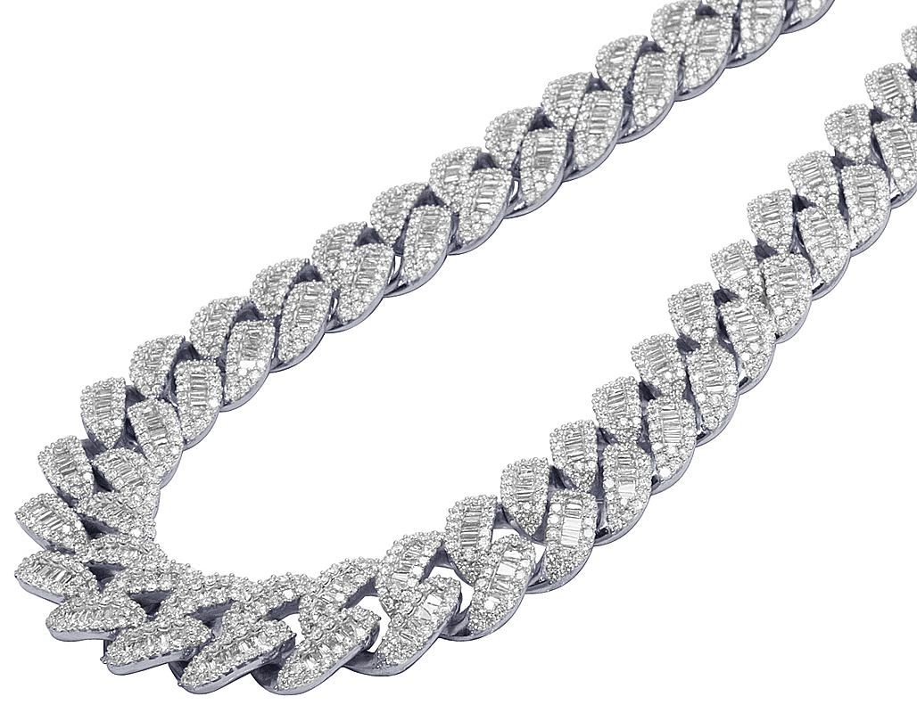 10K White Gold Real Diamond 18MM Baguette Miami Cuban Necklace 64 3/4 CT 18"-24"