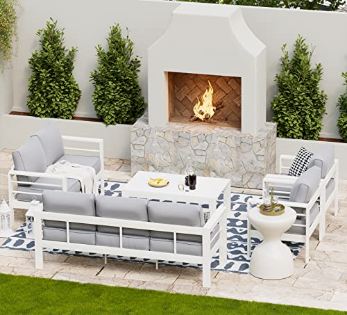 UDPATIO 8 Piece Aluminum Patio Furniture Set, Oversized Modern Outdoor Furniture Set with Olefin Fabric Cushion for Patio Deck Backyard, Dark Grey(with Waterproof Covers)