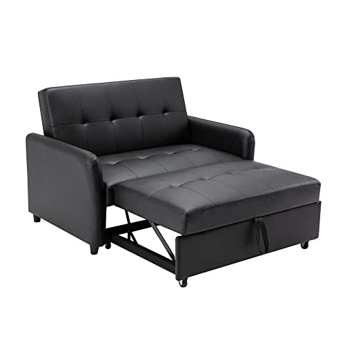 2-in-1 Pull-Out Sofa Bed, Loveseat Convertible Sofa, Convertible Lounge Chair, Sleeper Couch Bed with Dual USB Ports Adjustable Backrest, for Small Room Apartment, Easy Assembly, Brown