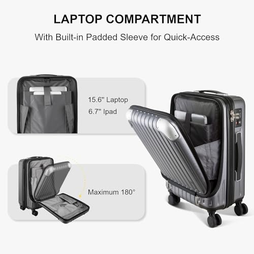 LEVEL8 Grace Carry On Luggage, 20” Hardside Suitcase, ABS+PC Harshell Spinner Luggage with TSA Lock, Spinner Wheels - Blue, 20-Inch Carry-On
