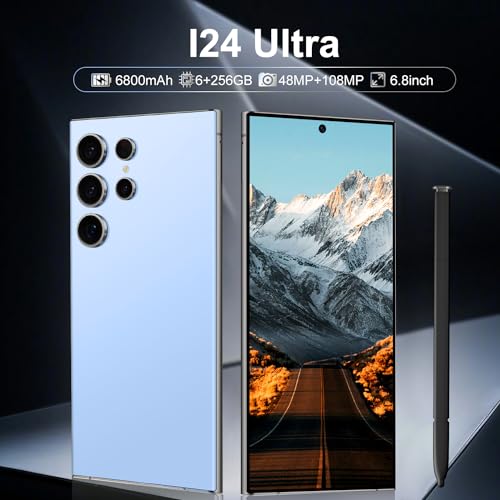 I24 Ultra 5G Unlocked Phones, Built in Pen, Smartphone Battery 6800mAh 6.8" HD Screen Unlocked Cell Phone, 6+256GB Android13 with 128G Memory Card, Face ID/Fingerprint Lock/GPS (Black)