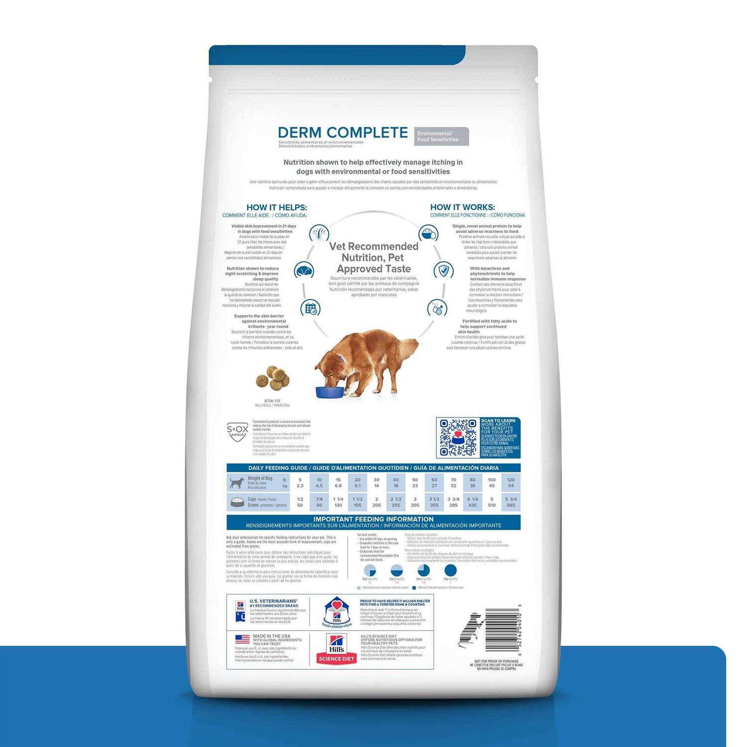 Hill's Prescription Diet Derm Complete Skin &amp; Food Sensitivities Dry Dog Food - Pet Supplies online store