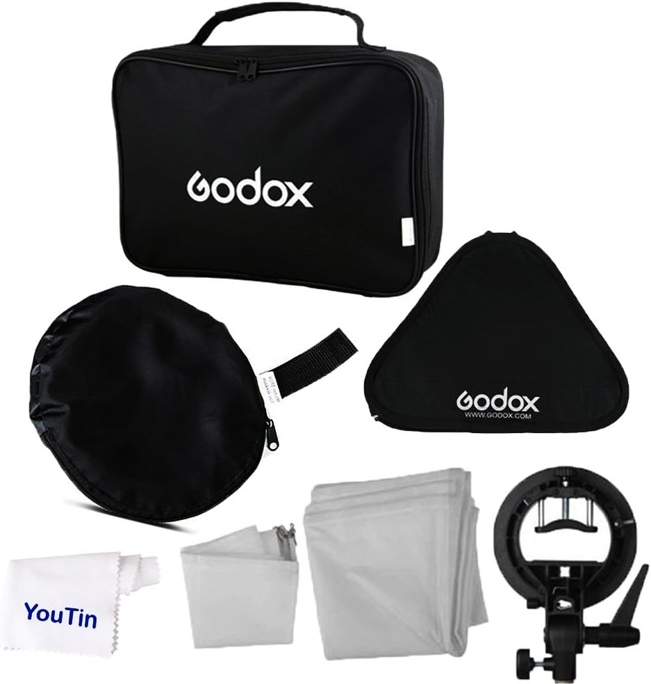Godox Foldable Softbox 60cm x 60cm 24x24 inchs Bowen Mount S-Type Bracket with Carrying Bag for Outdoor Wedding Shooting Professional Photograph Camera Flash Lighting Kit