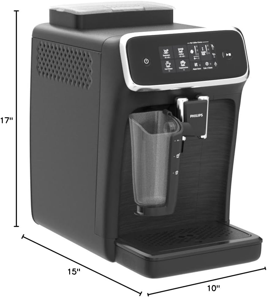 Philips 2200 Series Fully Automatic Espresso Machine, LatteGo Milk Frother, 3 Coffee Varieties, Intuitive Touch Display, 100% Ceramic Grinder, AquaClean Filter, Aroma Seal, Black (EP2230/14)