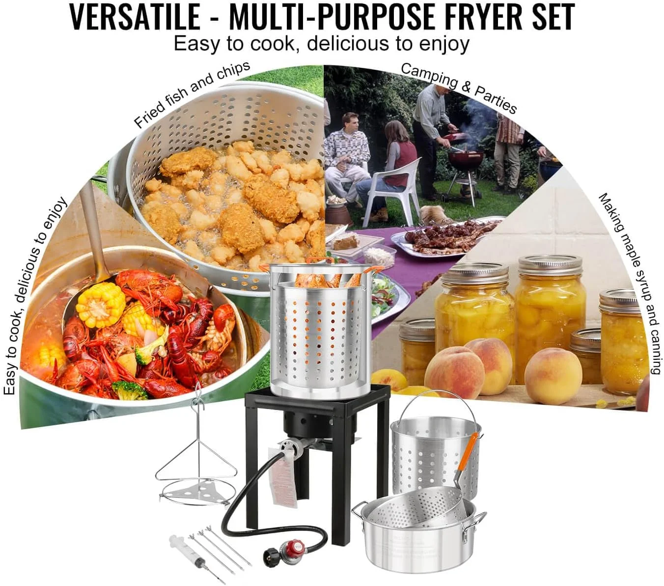 AiYCHEN Propane Outdoor Turkey Fryer, 30 & 10 Quart Aluminum Seafood Boiler Steamer Kit Crawfish Fish Fryer, 55,000 BTU