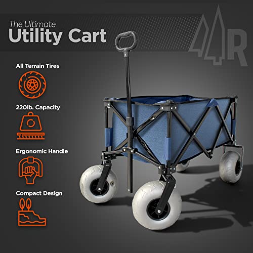 Beach Wagon with Big Wheels for Sand - All Terrain Steel Frame Utility Cart with 9" Pneumatic Tires, Collapsible Folding Design (Sand Warrior RX800 Green)