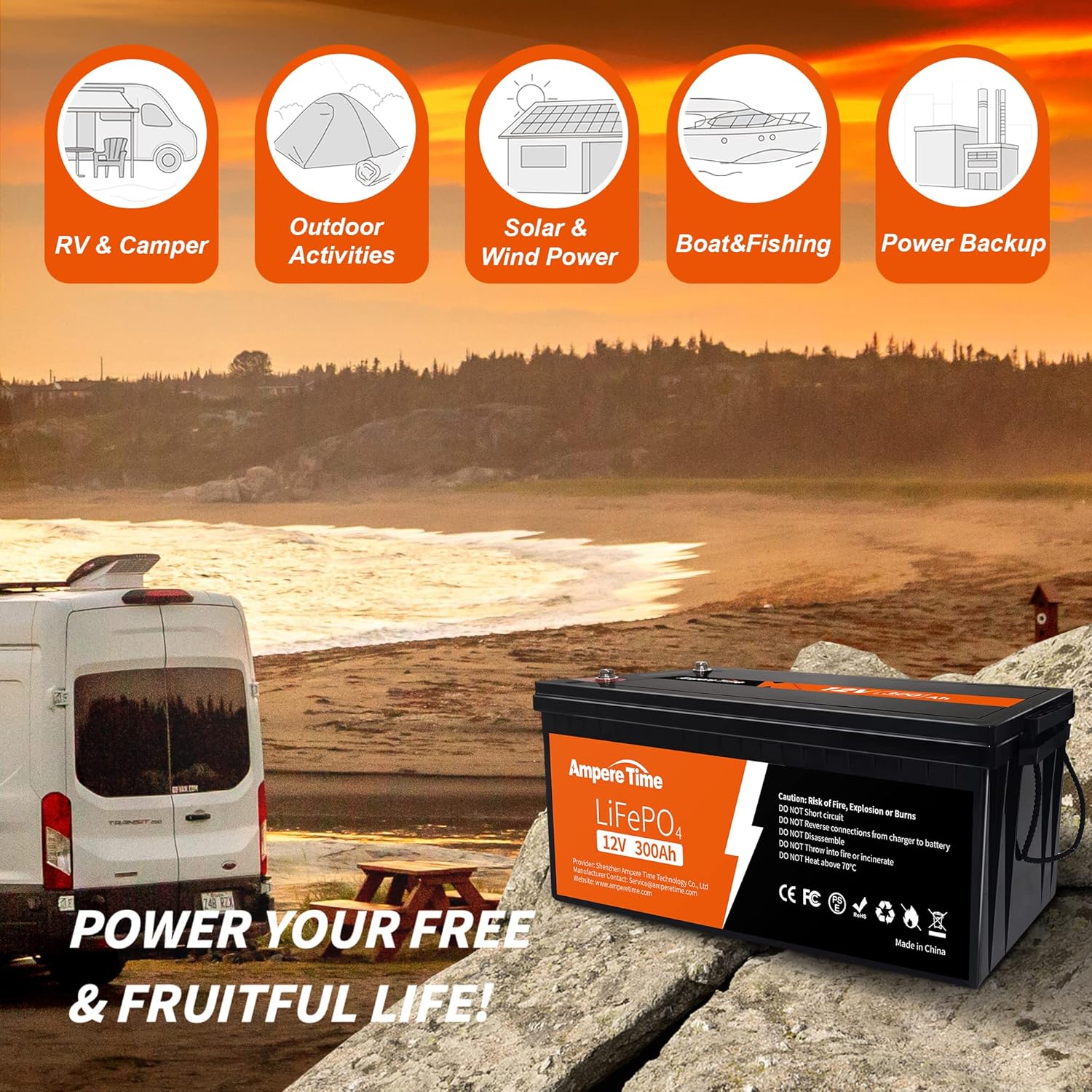 Ampere Time 12V 50Ah Lithium LiFePO4 Battery, Ideal Replacement for?12V 100Ah AGM SLA Battery, More Efficient Output & Much Lighter, 4000+ Cycles, Perfect for Boat, Security Devices, Camping, etc.