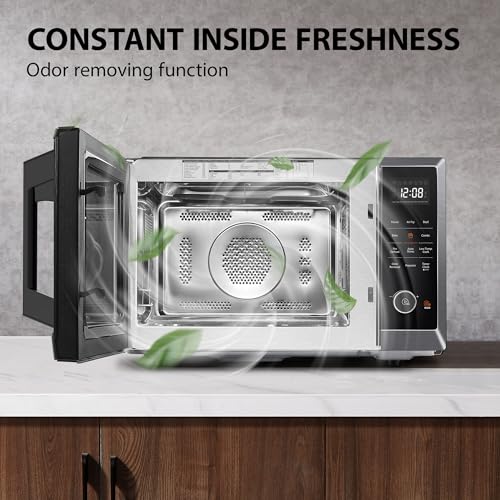 TOSHIBA EM131A5C-BS Countertop Microwave Ovens 1.2 Cu Ft, 12.4" Removable Turntable Smart Humidity Sensor 12 Auto Menus Mute Function ECO Mode Easy Clean Interior Black Color 1000W