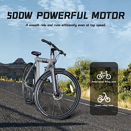 Bird Electric Bike for adults 500W Motor, 28" Mens EBike tp to 50MI - 36V Removable Battery, LCD Display, Disc Brake, manual throttle, Adults Electric Commuting Mountain Bicycle belt drive Black