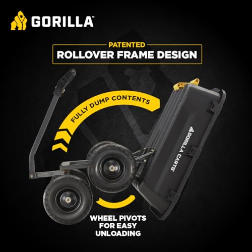 Gorilla Carts Heavy-Duty Dump Cart, Patented Quick-Release Dumping, Steel Frame, 600 lb Capacity, No-Flat 10-Inch Tires, Utility Wagon for Garden, Yard, Beach