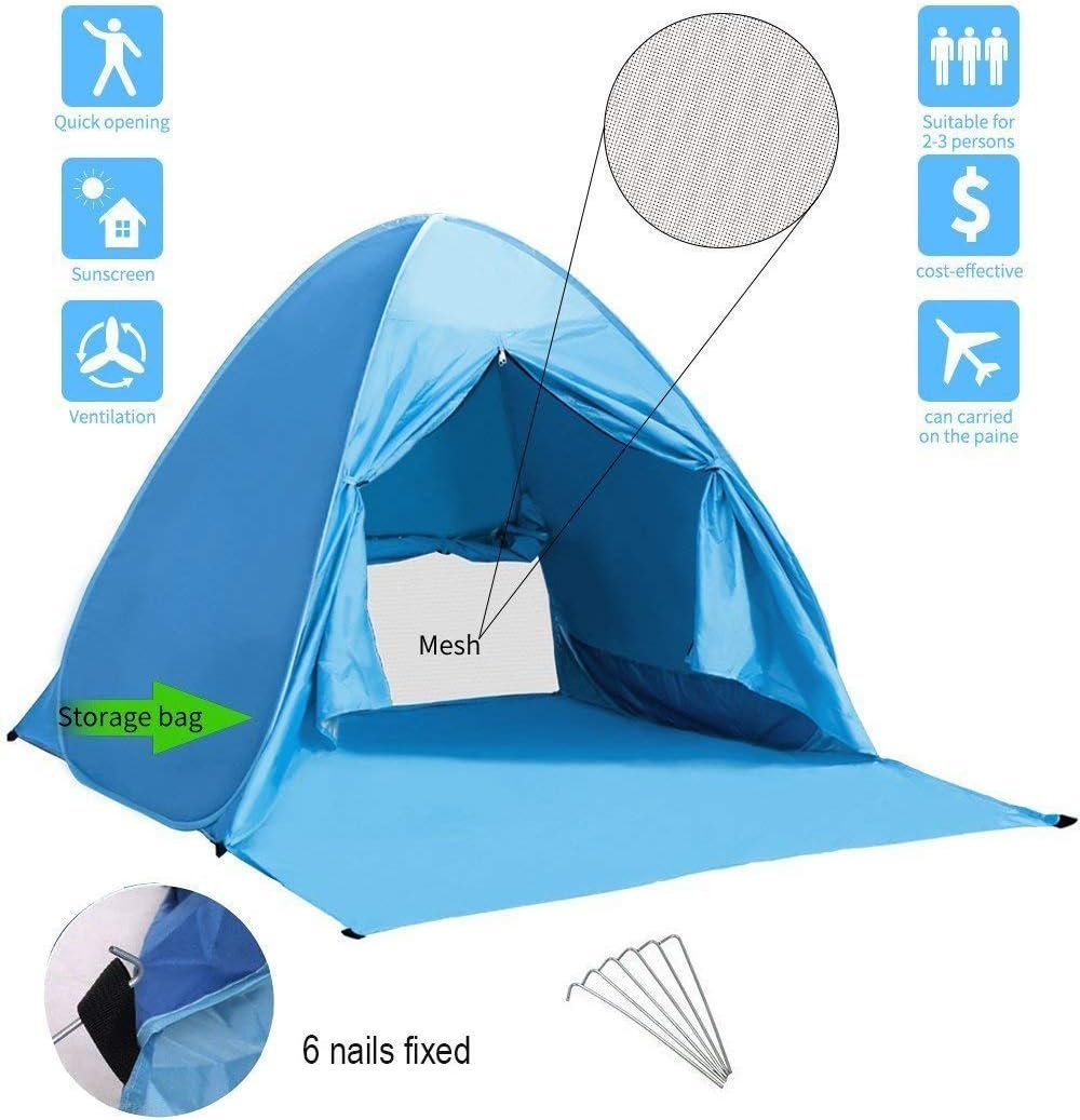 Sky Tower Pop Up Beach Tents Sun Shelter Portable Outdoors Family Baby Shade Tent Easy Setup UPF 50+ Waterproof Windproof UV Protection Canopy Cabana with Carry Bag (1-5 Person)