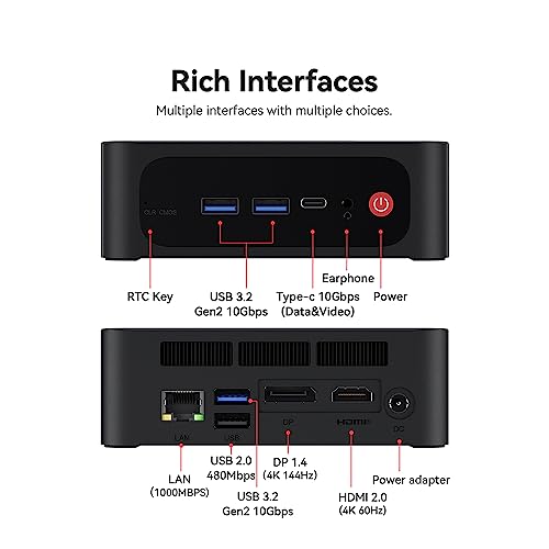 Beelink SER5 Pro Mini PC, AMD Ryzen 7 5800H(up to 4.4GHz) 8C/16T, Mini Computer 32GB DDR4 RAM 1TB NVMe SSD, Mini Desktop Computer 4K@60Hz Triple Display HDMI&DP&USB-C WiFi6/BT5.2/WOL/HTPC/W-11 Pro