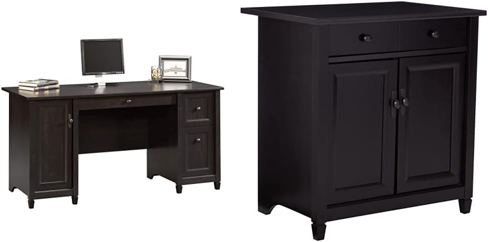 Sauder Edge Water Computer Desk, L: 59.06" x W: 23.23" x H: 29.02", Estate Black finish
