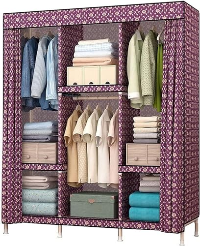 Portable Wardrobe Cloth Wardrobe Fabric Assembled Wardrobes,Solid Wood Multifunction Bedroom Closet Assembly Partition Large Wardrobes D,168 * 130cm Clothes Rack (C 168 * 130Cm)