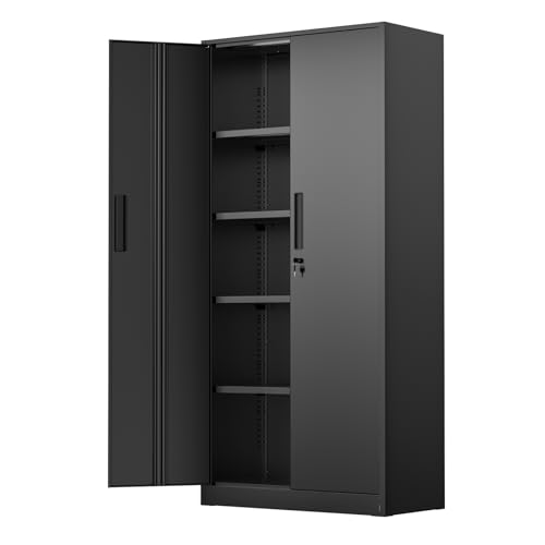 Incbruce 72” Metal Storage Cabinet, Garage Cabinets and Storage System with Doors and Shelves, Tall Lockable Tool Cabinet for Garage, Office, Home (Black)