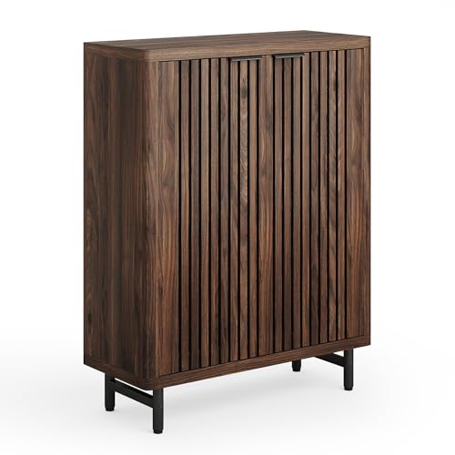LITTLE TREE 6-Tier Shoe Cabinet with Doors for Up to 24 Pairs, Large Wooden Shoe Storage Cabinet with Adjustable Shelves, Retro Freestanding Shoe Organizer Cabinet for Entryway, Hallway, Dark Walnut