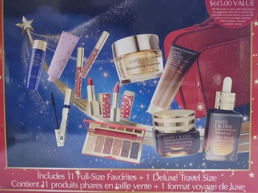Estee Lauder Blockbuster Celestial GLOW Warm in Holiday Makeup Skincare Set 11 Full-Size Favorites + More For the Price of One Full-Size Advanced Night Repair
