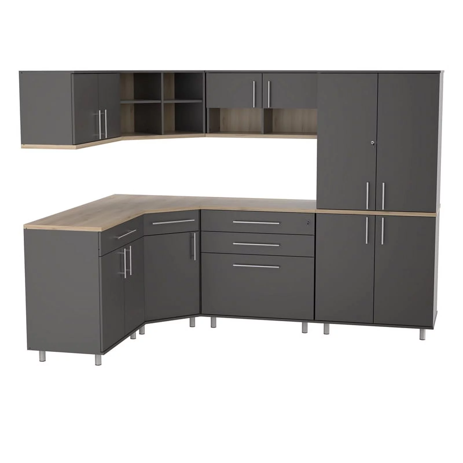 Pemberly Row 7-Piece Engineered Wood Garage Cabinet Set in Gray/Maple