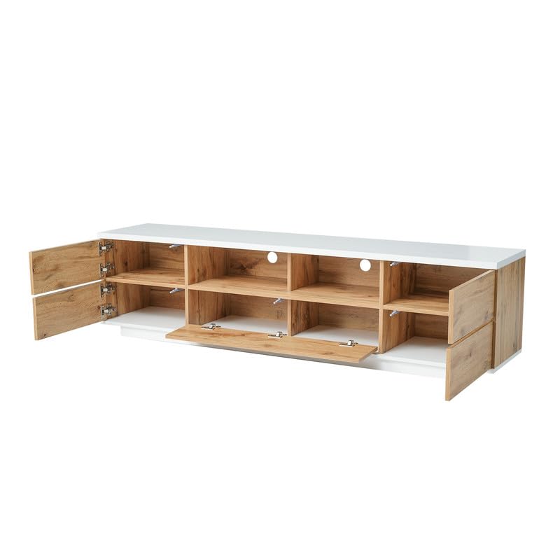 TV Stand up to 80", TV Stands for Living Room Entertainment Center with 8 Cabinet and Door Rebound Device, Modern TV Stand with Storage in MDF, TV Console Table Media Cabinet for Bedroom, Natural