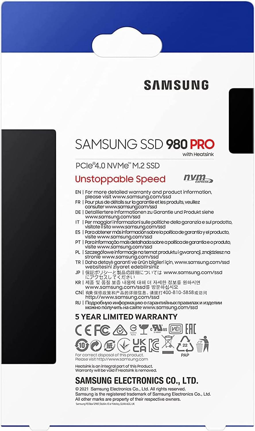Samsung MZ-V8P1T0CW 980 PRO with Heatsink PCIe 4.0 NVMe SSD 1TB for PC/PS5 - (2-Pack)