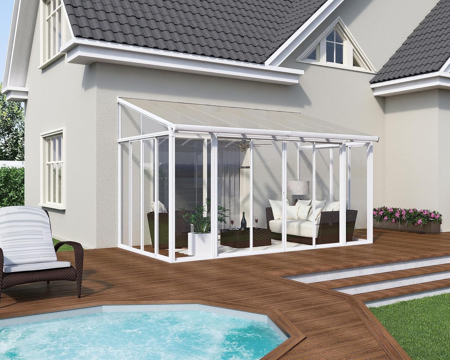 Palram - Canopia SanRemo 10x14 Enclosed Patio Cover Outdoor Canopy, White DIY Sunroom Kit Lean to Gazebo with Walls to Cover Patio Furniture, Deck, & Porch, UV Protected Polycarbonate Shelter