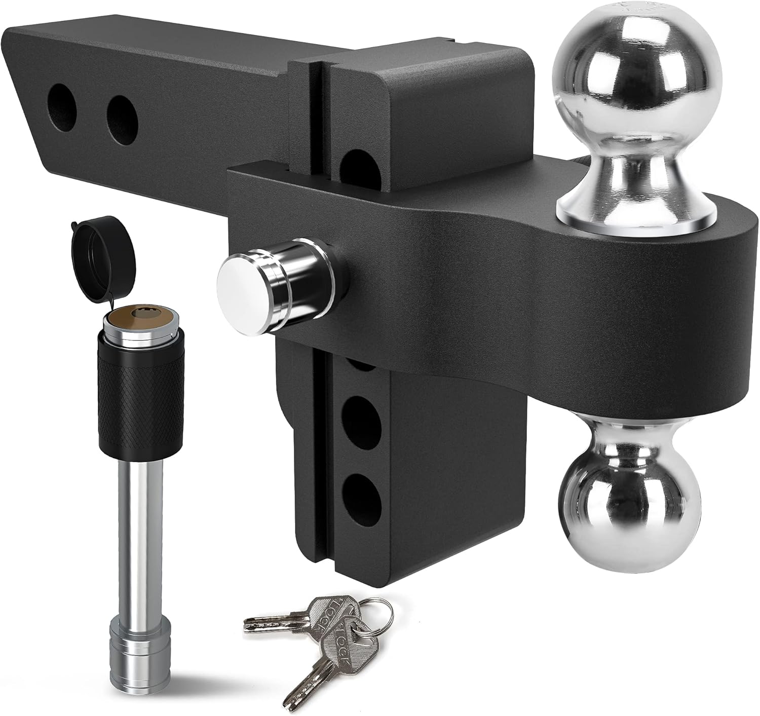 YITAMOTOR Adjustable Trailer Hitch Ball Mount, Fits 2-Inch Receiver, 10-Inch Drop Hitch w/Forged Aluminum Shank, 2-Inch and 2-5/16-Inch Combo Stainless Steel Tow Balls with Double Pin Key Locks, Black