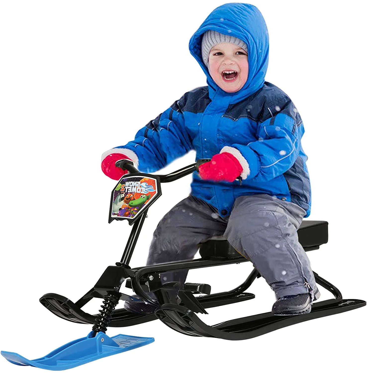 KARMAS PRODUCT Snow Racer Sled with Steering Wheel/Bicycle Handle and Twin Brakes, Kids Teens Winter Sport Ski Sled Slider Board for Downhill and Uphill